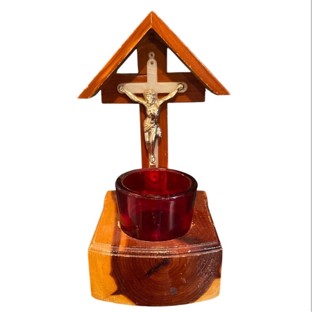 VINTAGE➕Religious JB Deere Cedarcraft Prayer Candle Holder